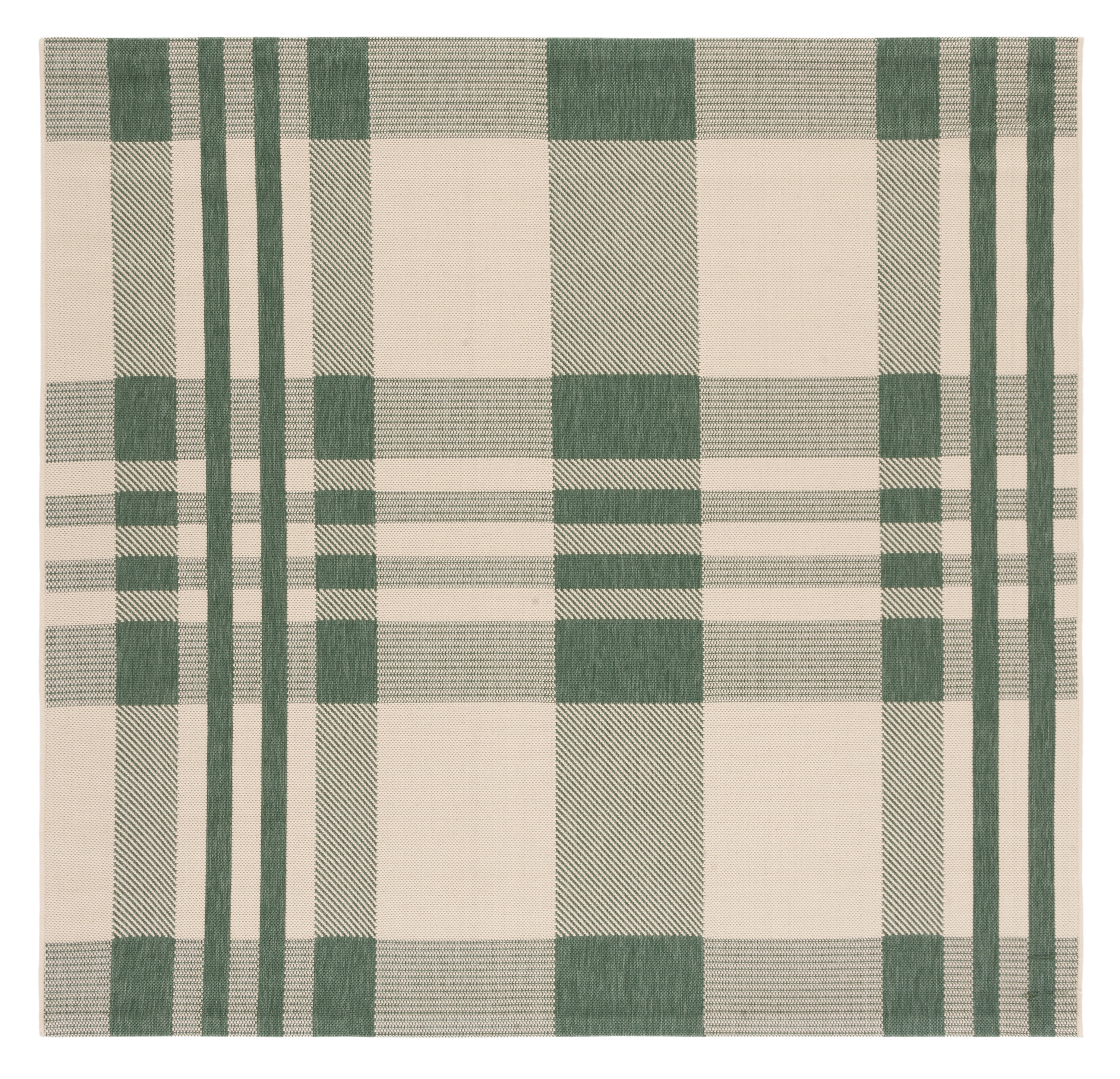 Green & Beige 4' Square Synthetic Indoor/Outdoor Stain-Resistant Rug