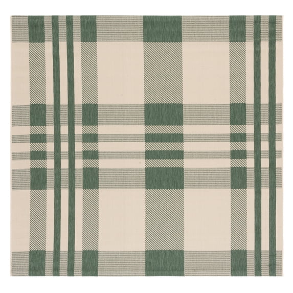 Safavieh Courtyard Benjamin Plaid Indoor/Outdoor Area Rug, Green/Beige, 6'7" x 6'7" Square