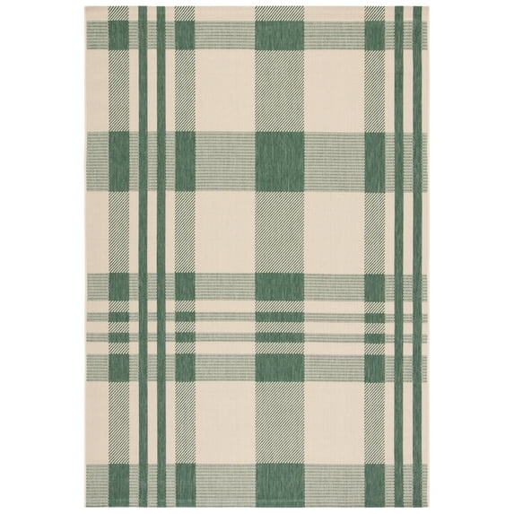 SAFAVIEH Courtyard Benjamin Plaid Indoor/Outdoor Area Rug, Green/Beige, 6'7" x 9'6"