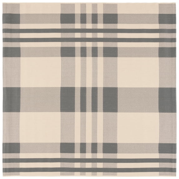 Safavieh Courtyard Benjamin Plaid Indoor/Outdoor Area Rug, Gray/Bone, 5'3" x 5'3" Square