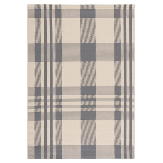 Safavieh Courtyard Benjamin Plaid Indoor/Outdoor Area Rug, Gray/Bone, 6'7" x 9'6"
