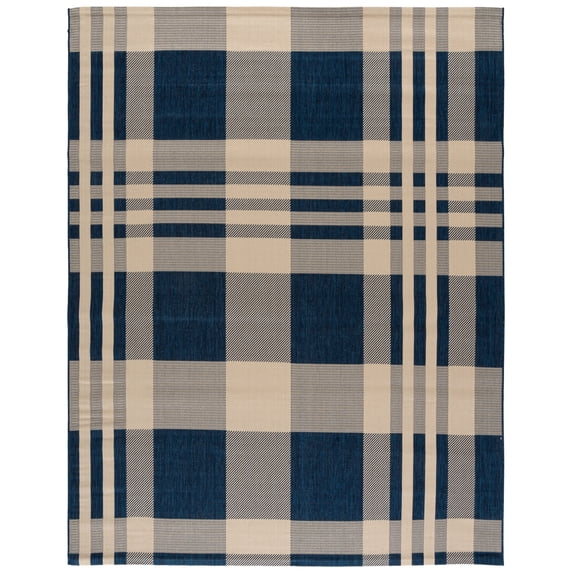 Safavieh Courtyard Benjamin Plaid Indoor/Outdoor Area Rug, Navy/Beige, 10' x 14'