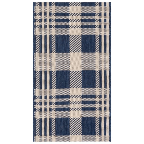 Safavieh Courtyard Benjamin Plaid Indoor/Outdoor Area Rug, Navy/Beige, 2'3" x 4'