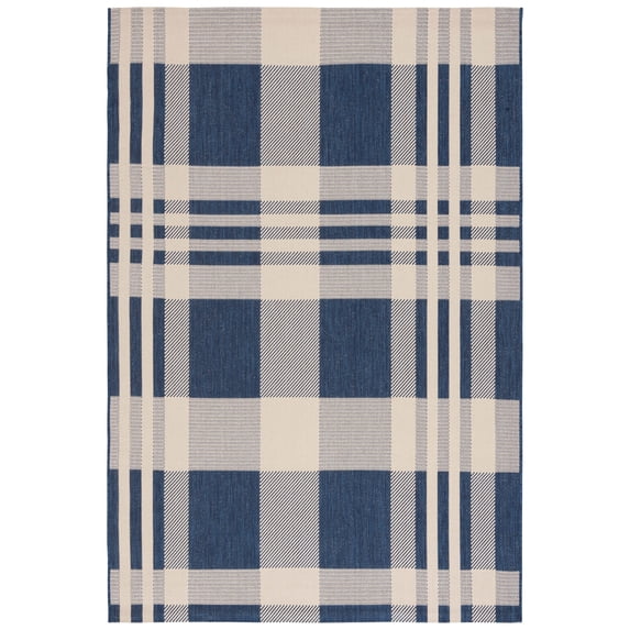 Safavieh Courtyard Benjamin Plaid Indoor/Outdoor Area Rug, Navy/Beige, 4' x 5'7"