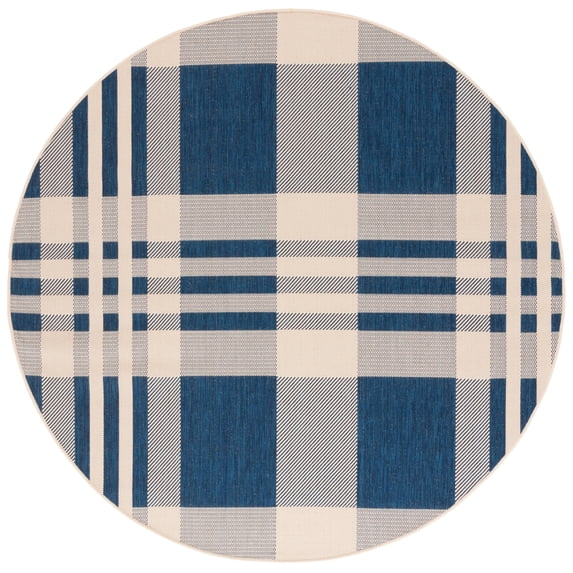 Safavieh Courtyard Benjamin Plaid Indoor/Outdoor Area Rug, Navy/Beige, 6'7" x 6'7" Round