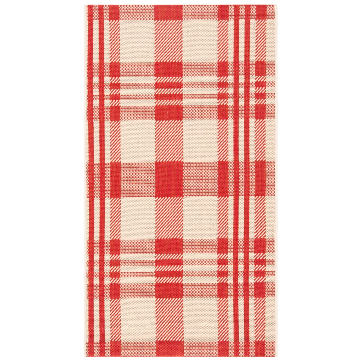 Courtyard Chic Red/Bone Rectangular Easy-Care Area Rug, 2'7" x 5'