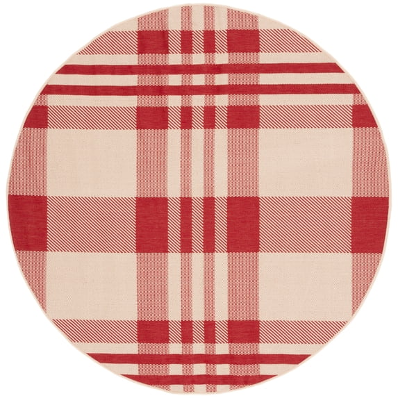 Safavieh Courtyard Benjamin Plaid Indoor/Outdoor Area Rug, Red/Bone, 4' x 4' Round