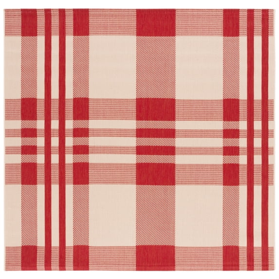 Safavieh Courtyard Benjamin Plaid Indoor/Outdoor Area Rug, Red/Bone, 5'3" x 5'3" Square