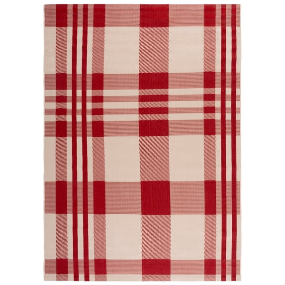 Safavieh Courtyard Benjamin Plaid Indoor/Outdoor Area Rug, Red/Bone, 6'7" x 9'6"