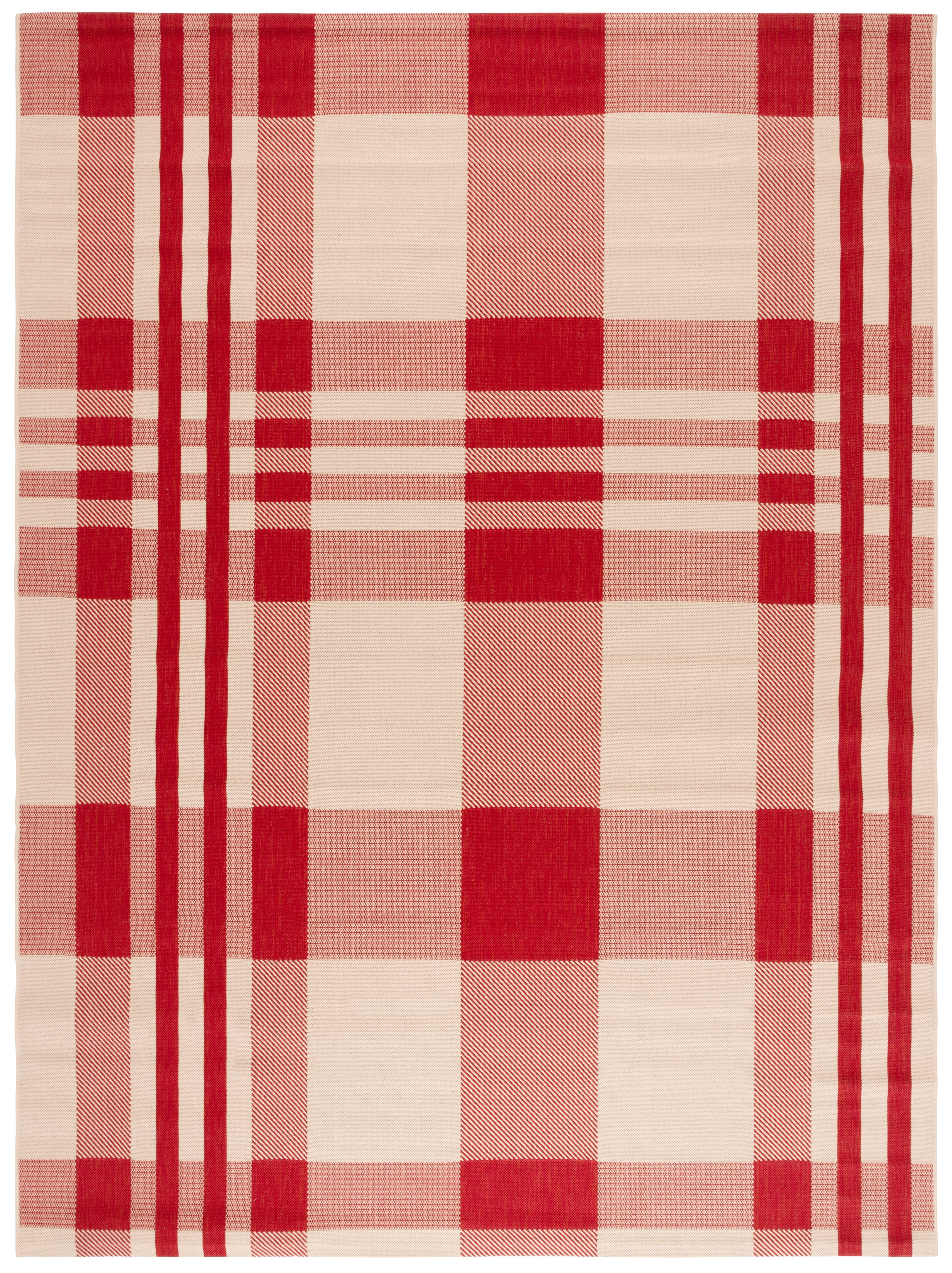 Safavieh Courtyard Benjamin Plaid Indoor/Outdoor Area Rug, Red/Bone, 8' x 10'