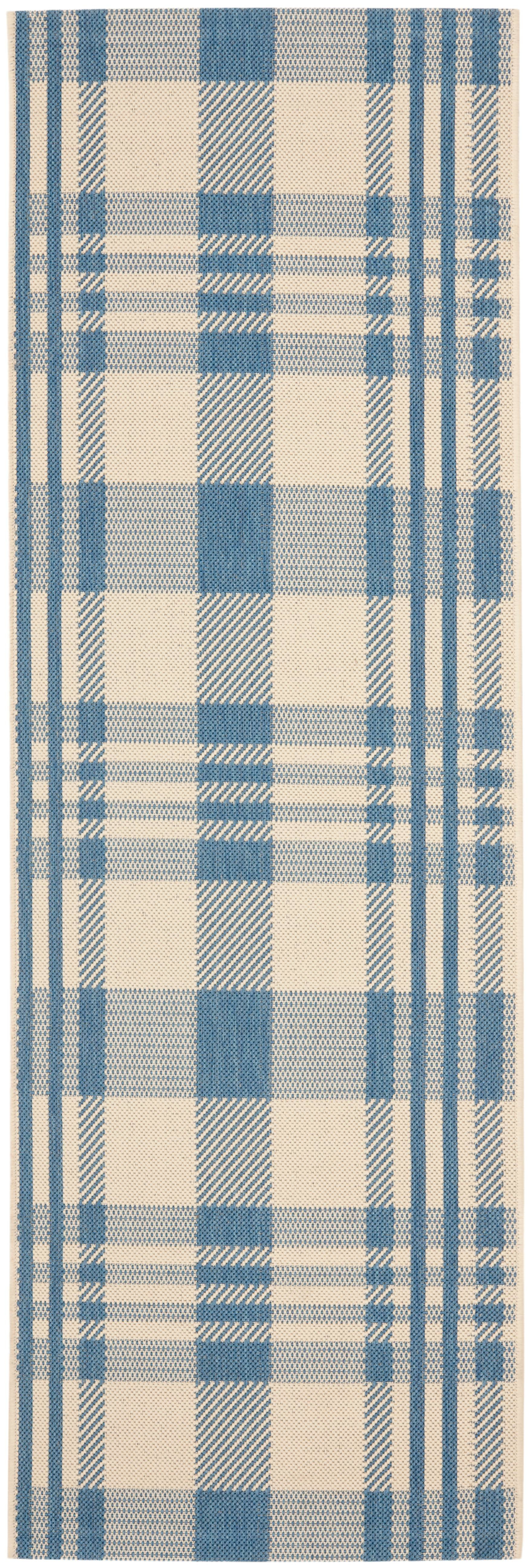 Blue Plaid Low Pile Indoor/Outdoor Area Rug