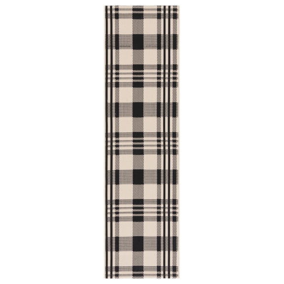 Safavieh Courtyard Benjamin Plaid Indoor/Outdoor Runner Rug, Black/Bone, 2'3" x 12'