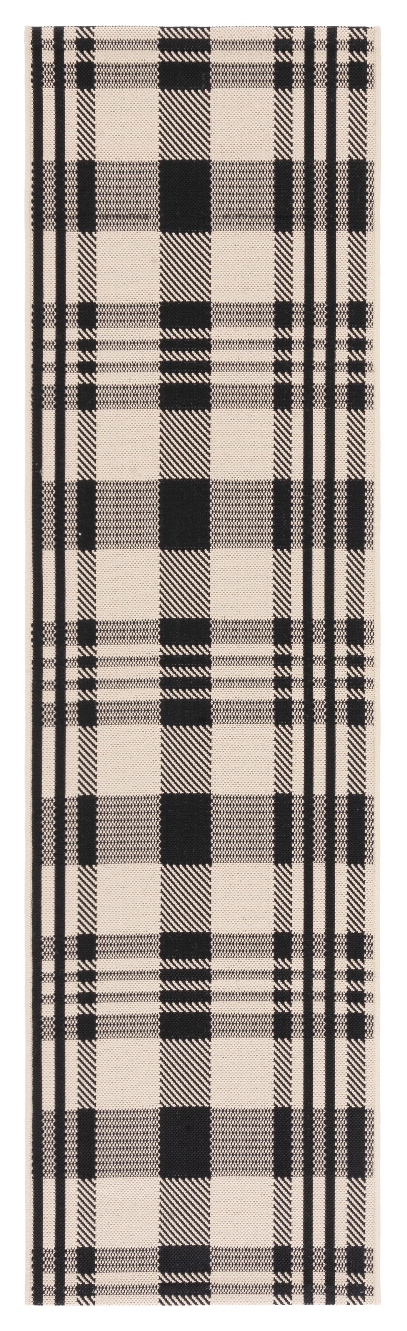 Safavieh Courtyard Benjamin Plaid Indoor/Outdoor Runner Rug, Black/Bone, 2'3" x 16'