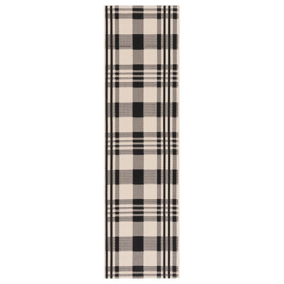 Safavieh Courtyard Benjamin Plaid Indoor/Outdoor Runner Rug, Black/Bone, 2'3" x 8'