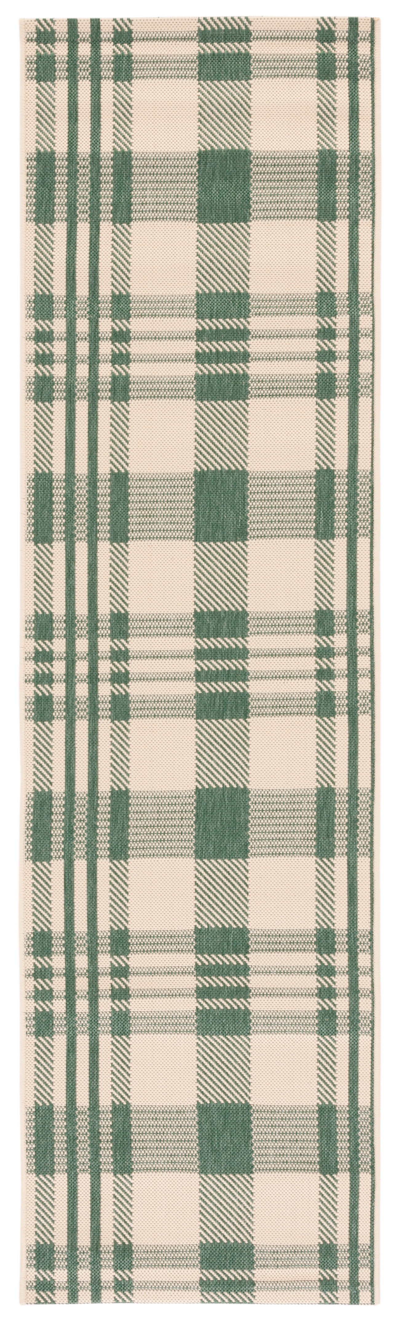 Safavieh Courtyard Benjamin Plaid Indoor/Outdoor Runner Rug, Green/Beige, 2'3" x 16'