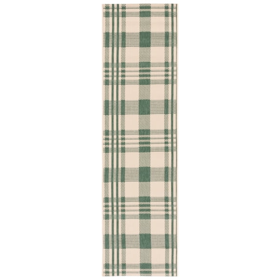 Safavieh Courtyard Benjamin Plaid Indoor/Outdoor Runner Rug, Green/Beige, 2'3" x 5'