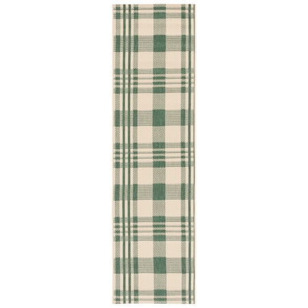 Safavieh Courtyard Benjamin Plaid Indoor/Outdoor Runner Rug, Green/Beige, 2'3" x 5'