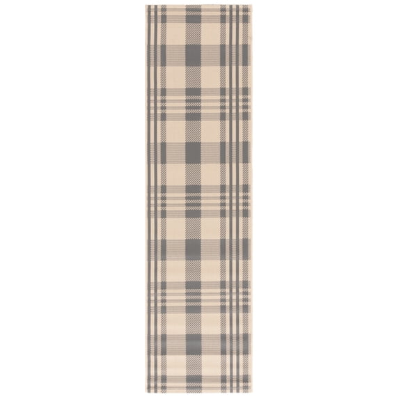Safavieh Courtyard Benjamin Plaid Indoor/Outdoor Runner Rug, Gray/Bone, 2'3" x 16'