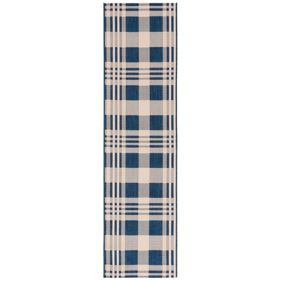 Safavieh Courtyard Benjamin Plaid Indoor/Outdoor Runner Rug, Navy/Beige, 2'3" x 6'7"