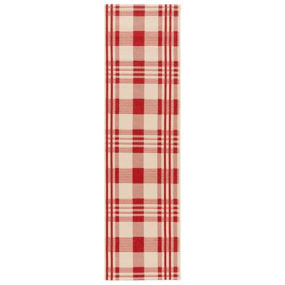 Safavieh Courtyard Benjamin Plaid Indoor/Outdoor Runner Rug, Red/Bone, 2'3" x 12'