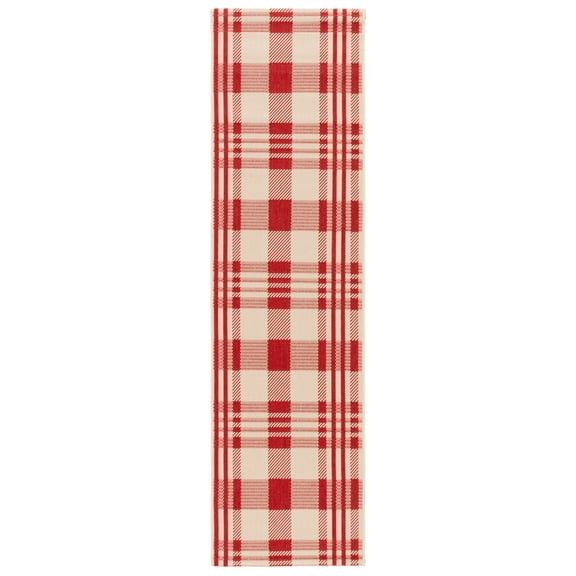 Safavieh Courtyard Benjamin Plaid Indoor/Outdoor Runner Rug, Red/Bone, 2'3" x 20'