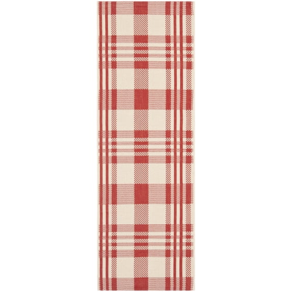 Safavieh Courtyard Benjamin Plaid Indoor/Outdoor Runner Rug, Red/Bone, 2'3" x 5'