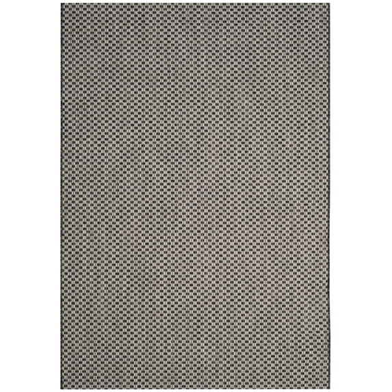 SAFAVIEH Courtyard Blair Checkered Indoor/Outdoor Area Rug, Black/Light Grey, 5'3" x 7'7"