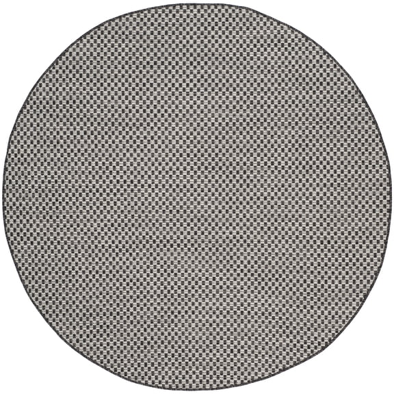 SAFAVIEH Courtyard Blair Checkered Indoor/Outdoor Area Rug, Black/Light Grey, 7'10" x 7'10" Round