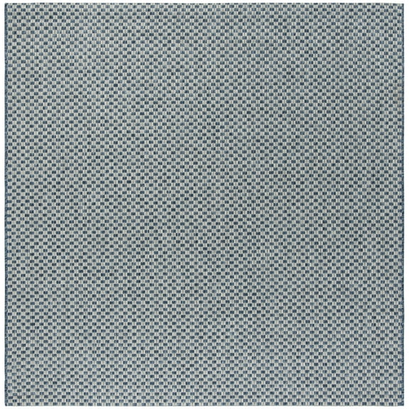 SAFAVIEH Courtyard Blair Checkered Indoor/Outdoor Area Rug, Blue/Light Grey, 6'7" x 6'7" Square