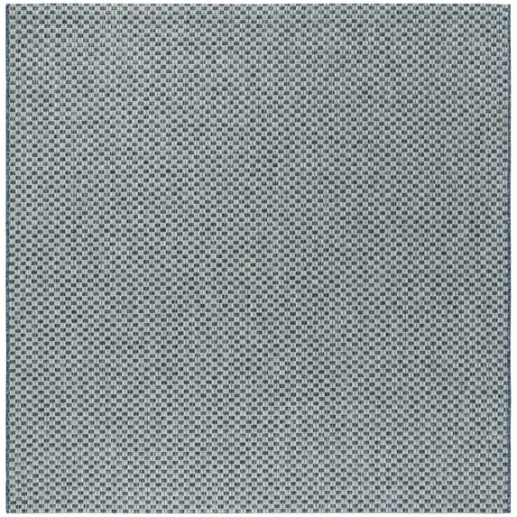 SAFAVIEH Courtyard Blair Checkered Indoor/Outdoor Area Rug, Blue/Light Grey, 7'10" x 7'10" Square