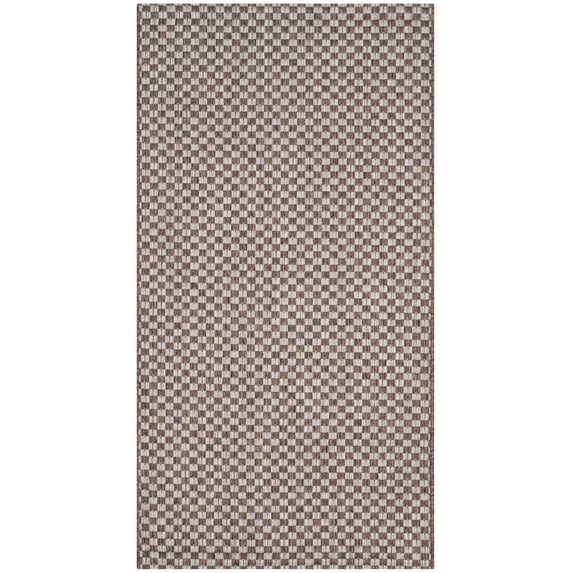 SAFAVIEH Courtyard Blair Checkered Indoor/Outdoor Area Rug, Light Brown/Light Grey, 2'7" x 5'