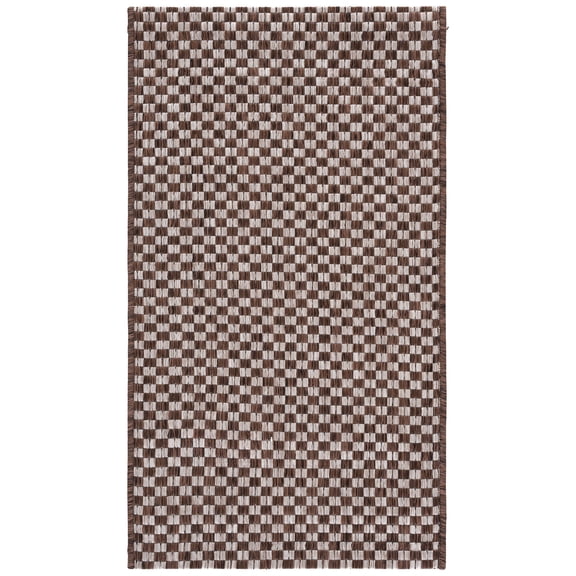 SAFAVIEH Courtyard Blair Checkered Indoor/Outdoor Area Rug, Light Brown/Light Grey, 2' x 3'7"
