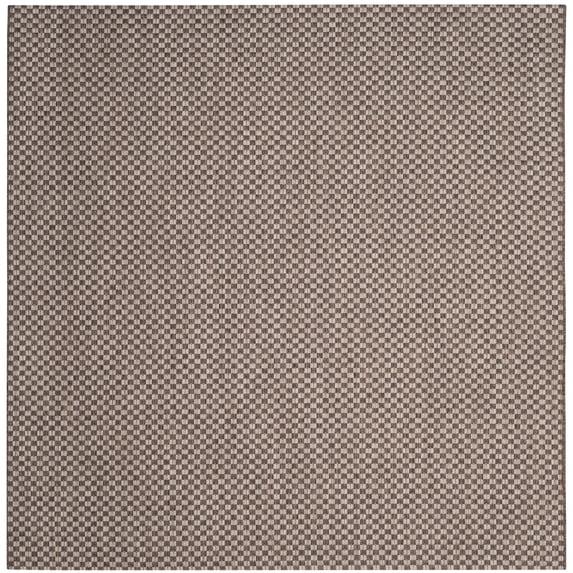 SAFAVIEH Courtyard Blair Checkered Indoor/Outdoor Area Rug, Light Brown/Light Grey, 4' x 4' Square