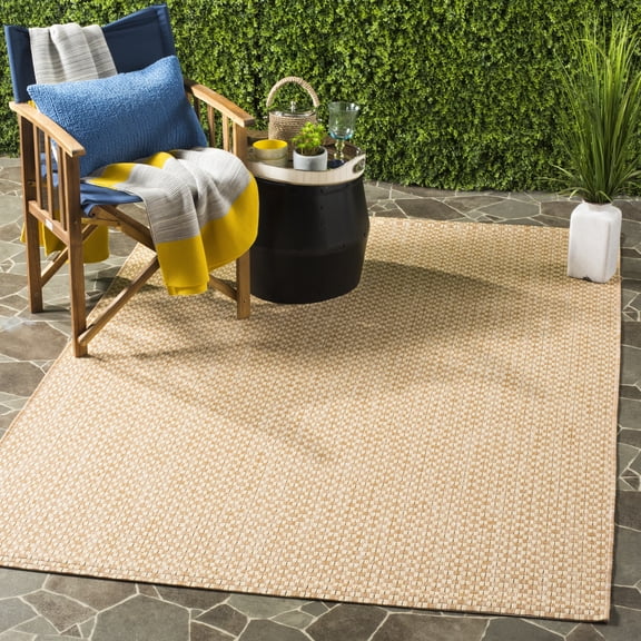 SAFAVIEH Courtyard Blair Checkered Indoor/Outdoor Area Rug, Natural/Cream, 7'10" x 7'10" Square