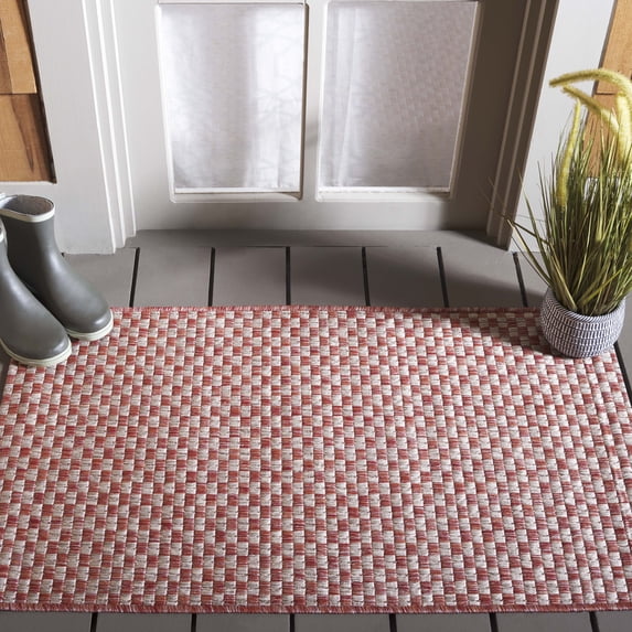 SAFAVIEH Courtyard Blair Checkered Indoor/Outdoor Area Rug, Rust/Light Grey, 2' x 3'7"