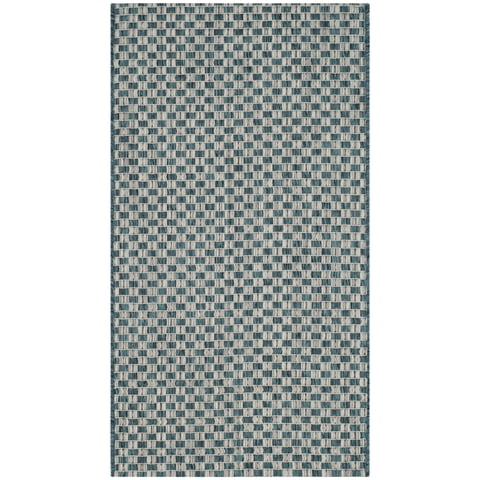 SAFAVIEH Courtyard Blair Checkered Indoor/Outdoor Area Rug, Turquoise/Light Grey, 2' x 3'7"