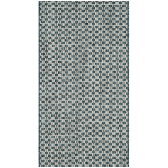 SAFAVIEH Courtyard Blair Checkered Indoor/Outdoor Area Rug, Turquoise/Light Grey, 2' x 3'7"