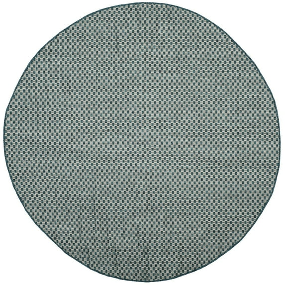 SAFAVIEH Courtyard Blair Checkered Indoor/Outdoor Area Rug, Turquoise/Light Grey, 4' x 4' Round