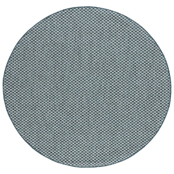 SAFAVIEH Courtyard Blair Checkered Indoor/Outdoor Area Rug, Turquoise/Light Grey, 6'7" x 6'7" Round