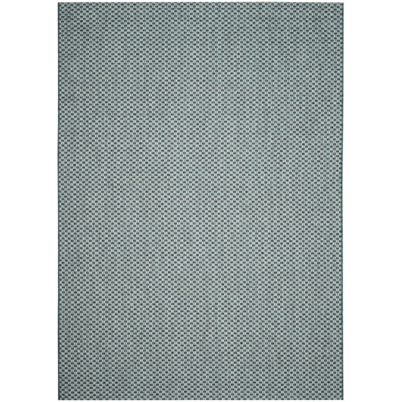 SAFAVIEH Courtyard Blair Checkered Indoor/Outdoor Area Rug, Turquoise/Light Grey, 6'7" x 9'6"