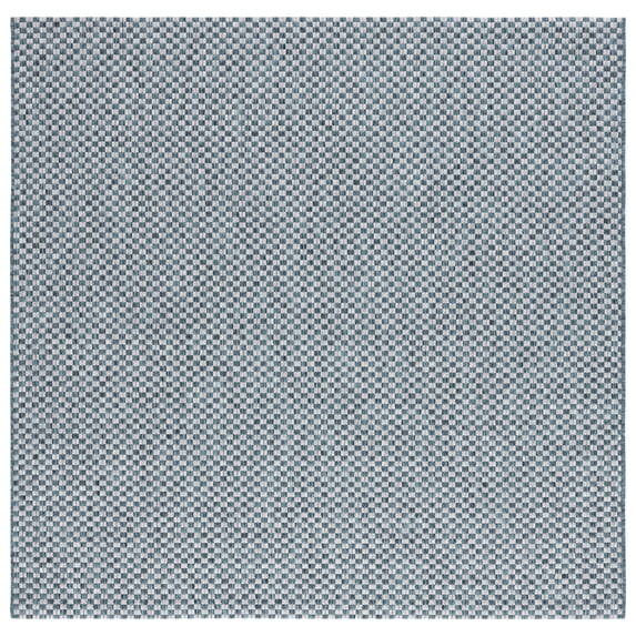 SAFAVIEH Courtyard Blair Checkered Indoor/Outdoor Area Rug, Turquoise/Light Grey, 9' x 9' Square