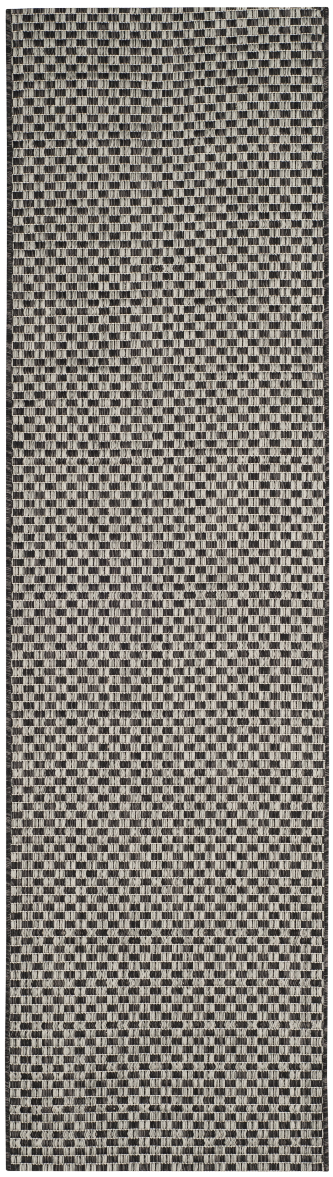 SAFAVIEH Courtyard Blair Checkered Indoor/Outdoor Runner Rug, Black/Light Grey, 2'3" x 16'