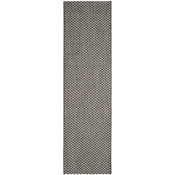 SAFAVIEH Courtyard Blair Checkered Indoor/Outdoor Runner Rug, Black/Light Grey, 2'3" x 16'