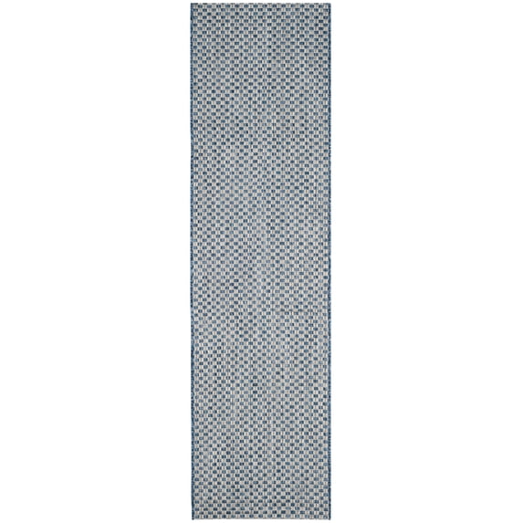 SAFAVIEH Courtyard Blair Checkered Indoor/Outdoor Runner Rug, Blue/Light Grey, 2'3" x 16'