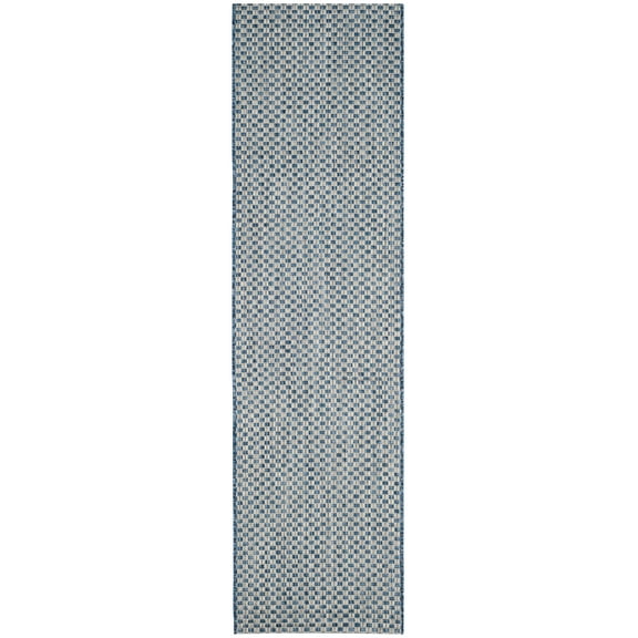 SAFAVIEH Courtyard Blair Checkered Indoor/Outdoor Runner Rug, Blue/Light Grey, 2'3" x 5'