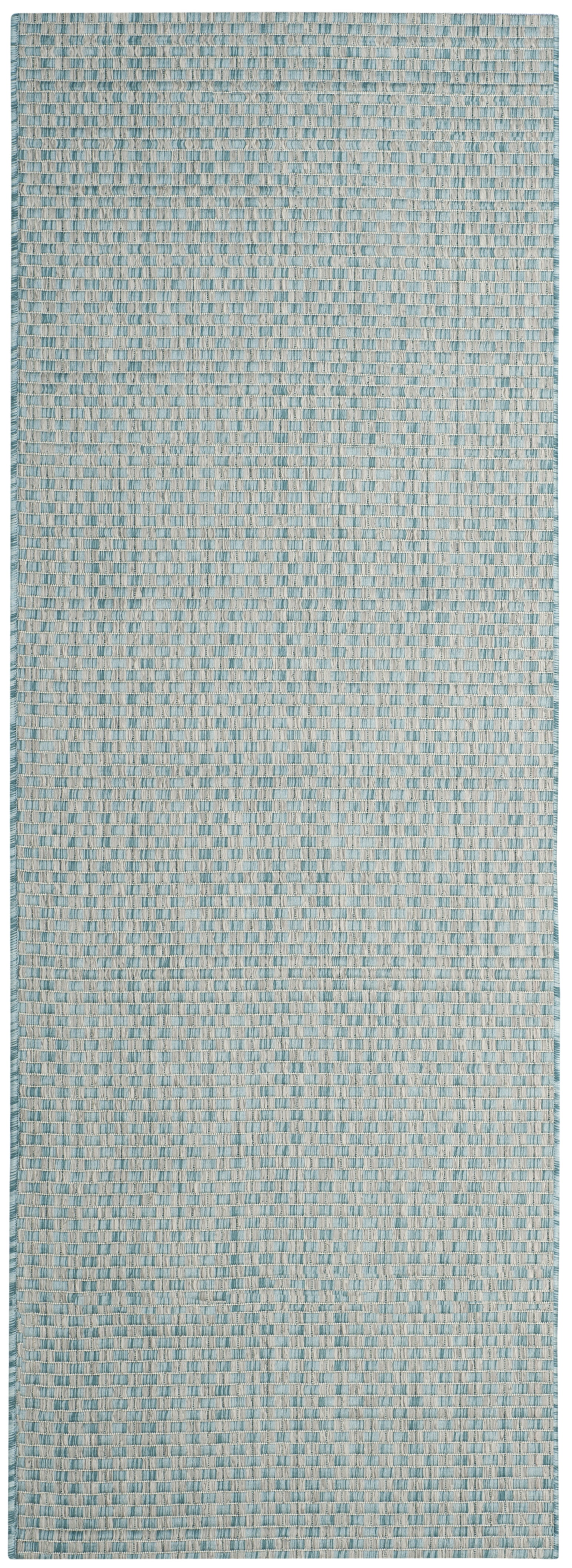 SAFAVIEH Courtyard Blair Checkered Indoor/Outdoor Runner Rug, Light Blue/Light Grey, 2'3" x 20'