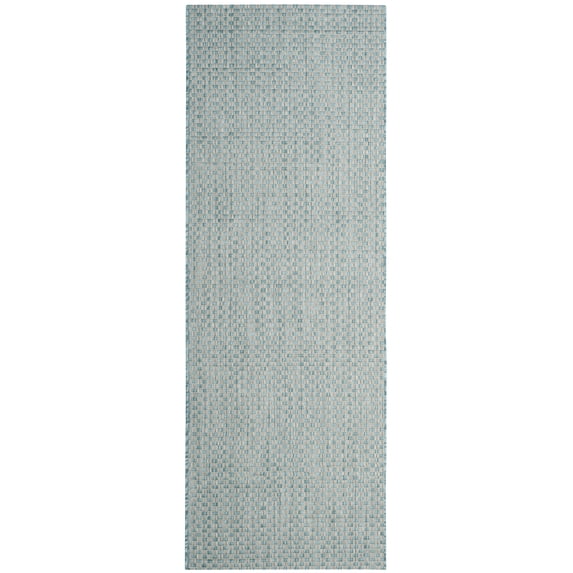 SAFAVIEH Courtyard Blair Checkered Indoor/Outdoor Runner Rug, Light Blue/Light Grey, 2'3" x 22'