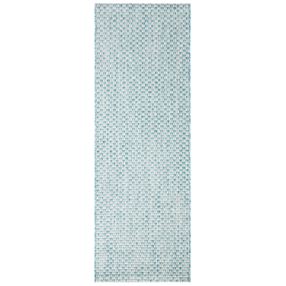SAFAVIEH Courtyard Blair Checkered Indoor/Outdoor Runner Rug, Light Blue/Light Grey, 2'3" x 5'
