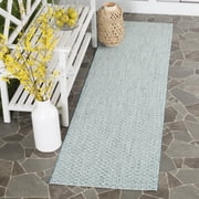 SAFAVIEH Courtyard Blair Checkered Indoor/Outdoor Runner Rug, Light Blue/Light Grey, 2'3" x 8'
