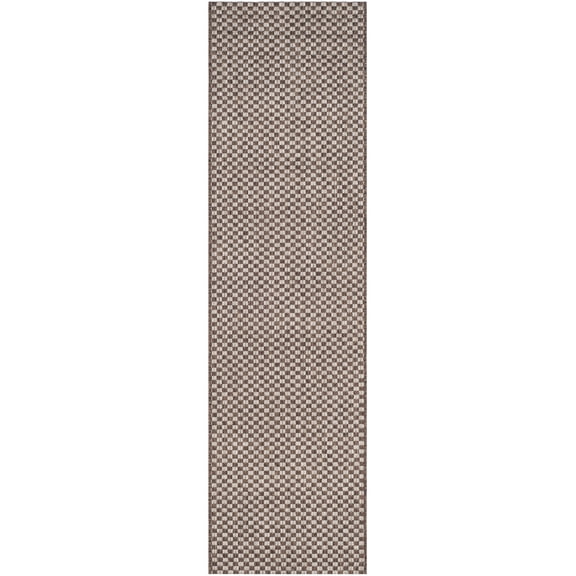 SAFAVIEH Courtyard Blair Checkered Indoor/Outdoor Runner Rug, Light Brown/Light Grey, 2'3" x 5'